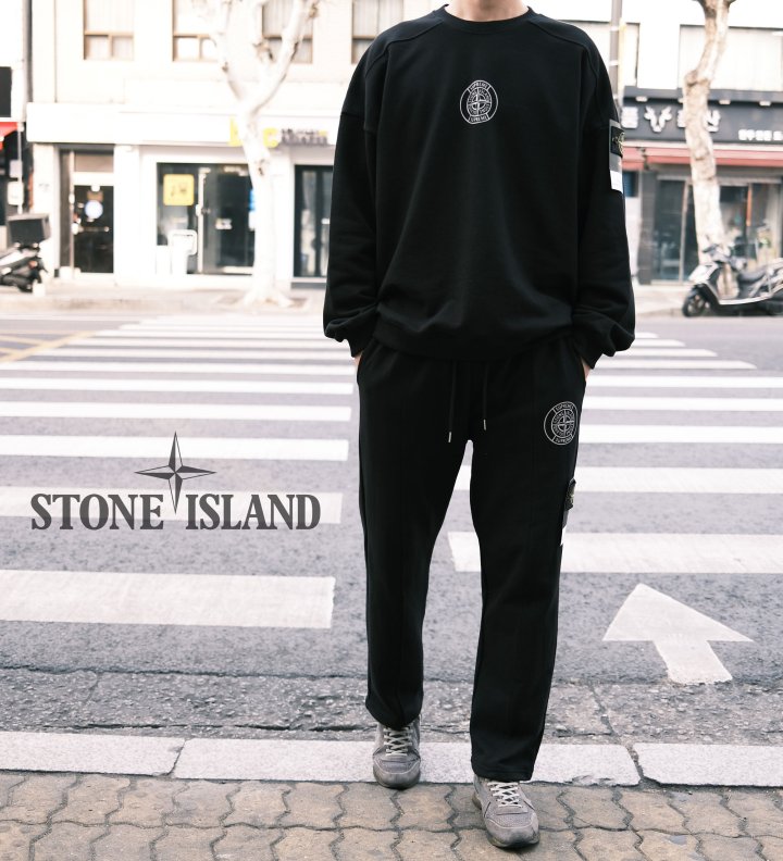 Stone Island 스톤아일랜드 x 슈프림 리플렉티브 절개 오버핏 쭈리 맨투맨 [세미오버핏