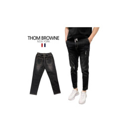 Thom Browne  톰브라운 반밴딩 배기핏 흑청바지