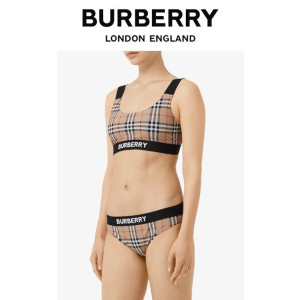 BURBERRY 버버리 로고 프린트 빈티지 체크 비키니 베이지