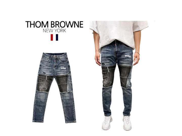 Thom Browne 톰브라운 삼색포인트 다크덧댐 워싱 청바지