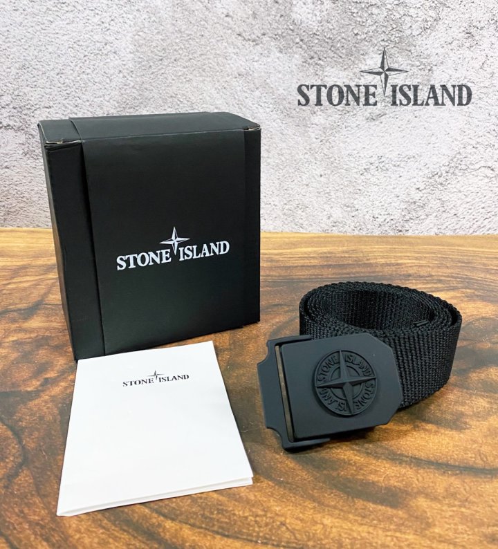 Stone Island 스톤아일랜드 매트블랙 엠보로고 나일론 웨빙 스트랩 벨트