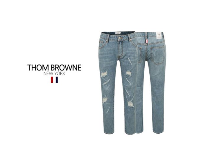 Thom Browne 톰브라운 구제 세미일자 테이퍼드 청바지