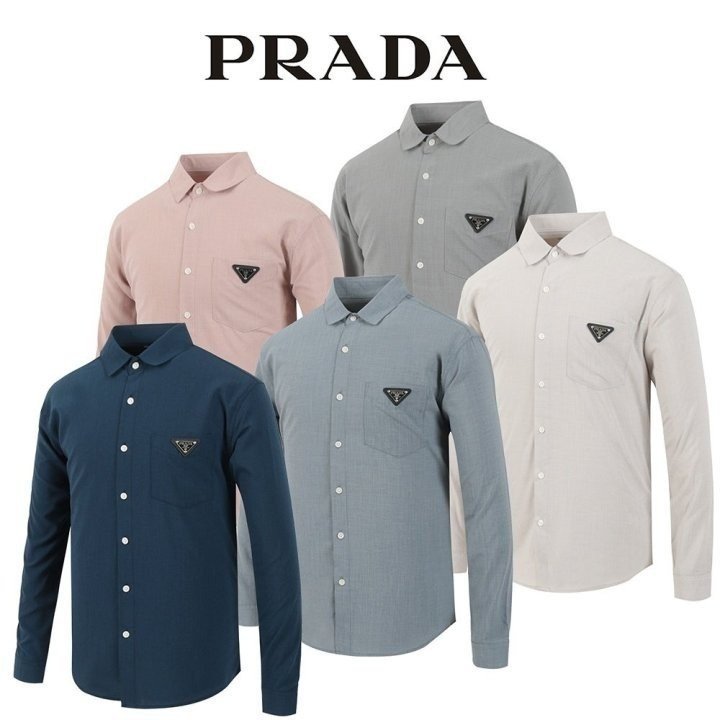 PRADA 프라다 린넨카라 솔리드 셔츠