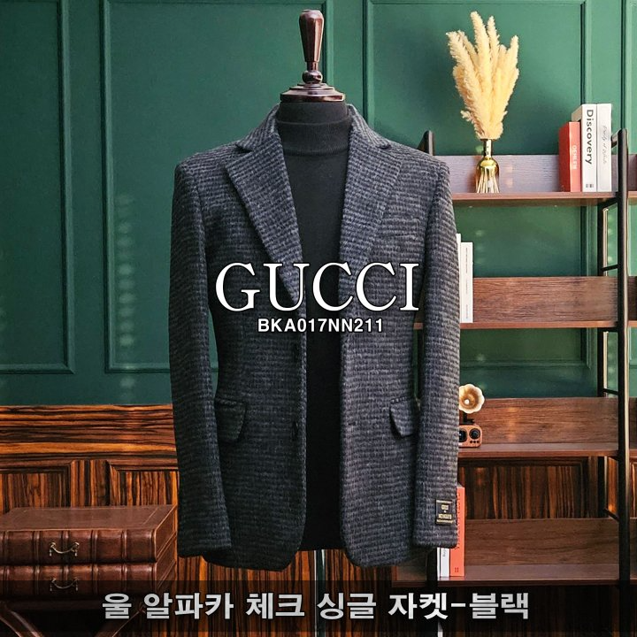 GUCCI 구찌 울 알파카 체크 싱글 자켓