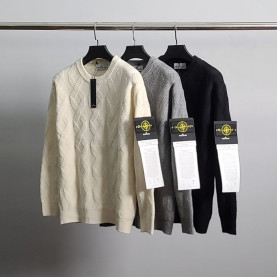 STONE ISLAND 스톤아일랜드 로고와펜 램스울 체인 니트