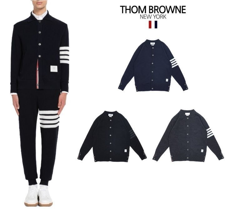 THOM BROWNE 톰브라운 사선 카라 단추 가디건