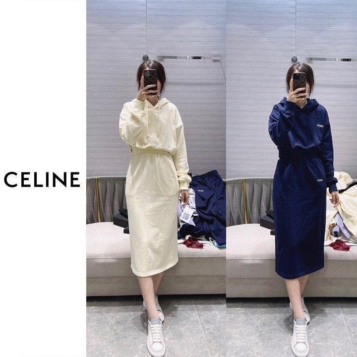 CELINE 셀린느 크롭 후드 롱치마세트 2COLOR