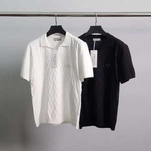 PRADA 프라다 로고와펜 패턴 반팔 카라 니트
